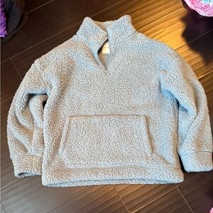 Soft cozy fuzzy blue Sherpa Pullover American eagle size small oversized